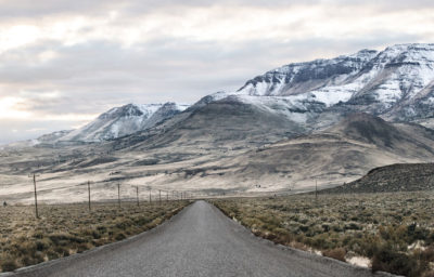 Road to the Alvord Desert with Steens Mountain in background