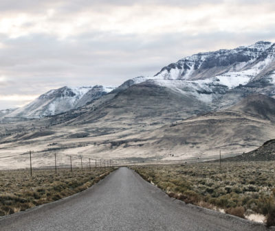 Road to the Alvord Desert with Steens Mountain in background