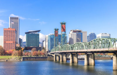 image of hawthorne bridge with portland skyline in background