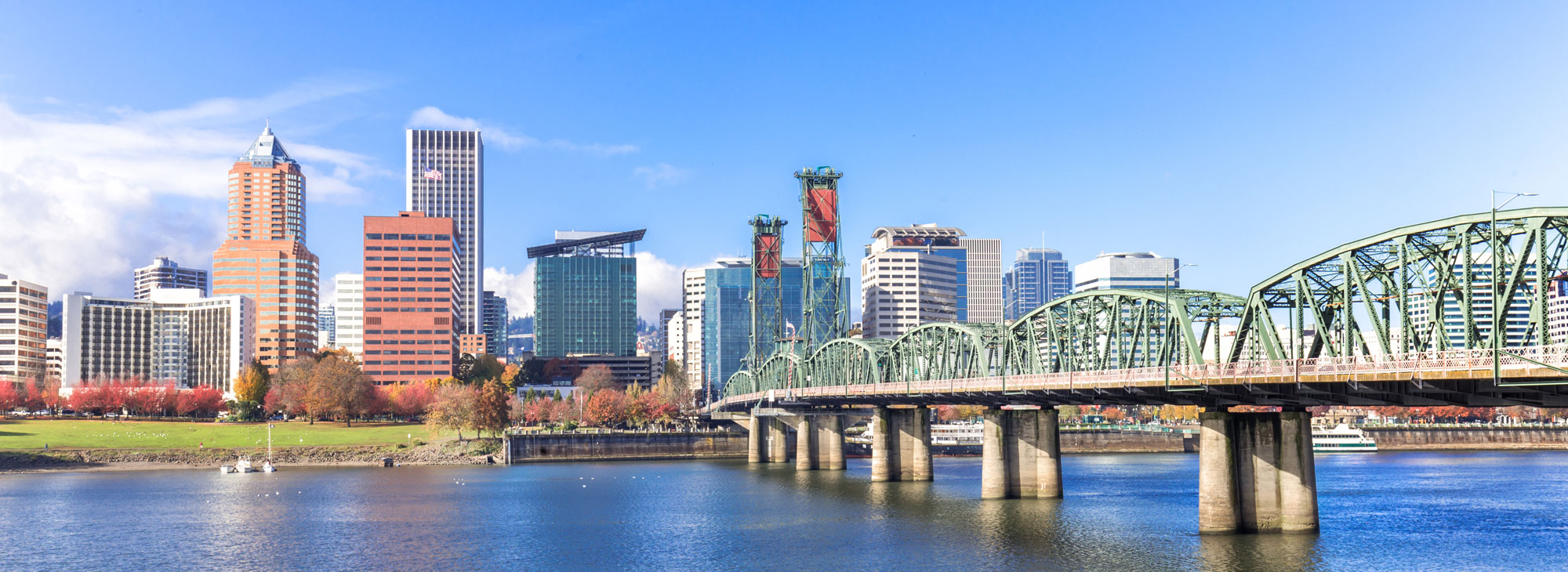 image of hawthorne bridge with portland skyline in background