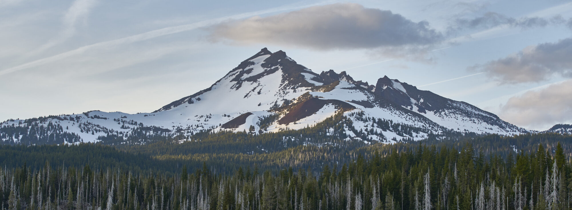 Snow capped mountains and Spark Lake