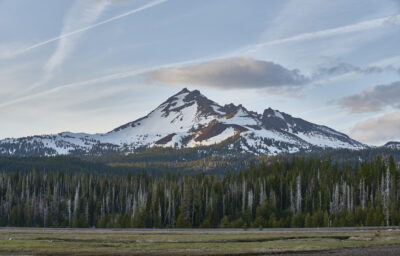 Snow capped mountains and Spark Lake