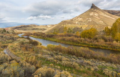 mountain and river in fall