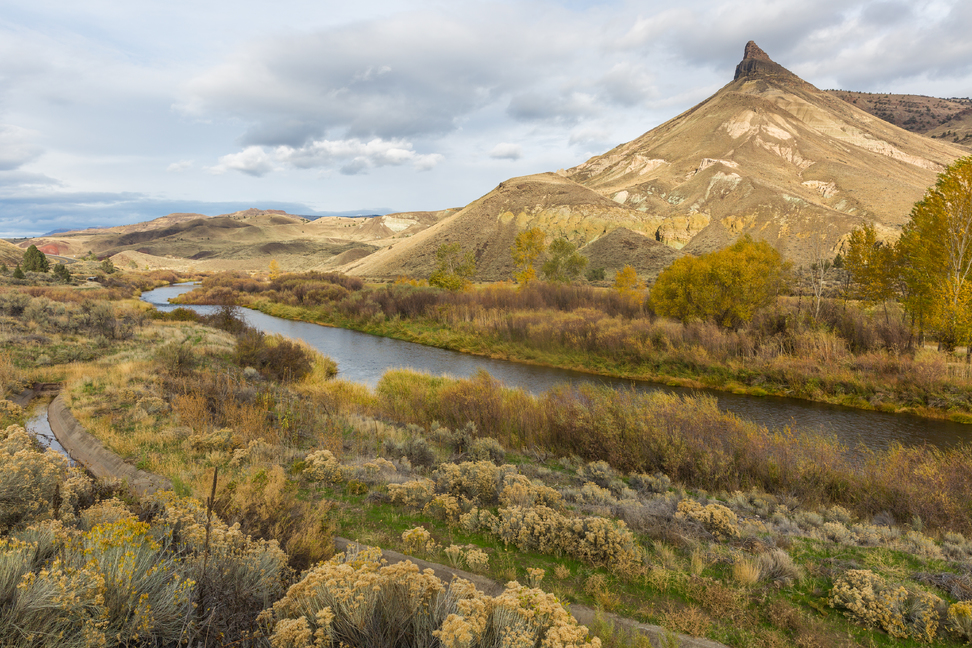 mountain and river in fall